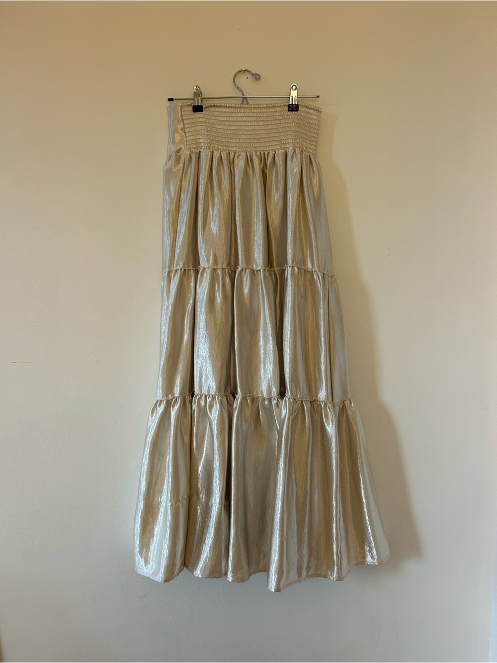 FP Shiny Cream Tiered Maxi Skirt